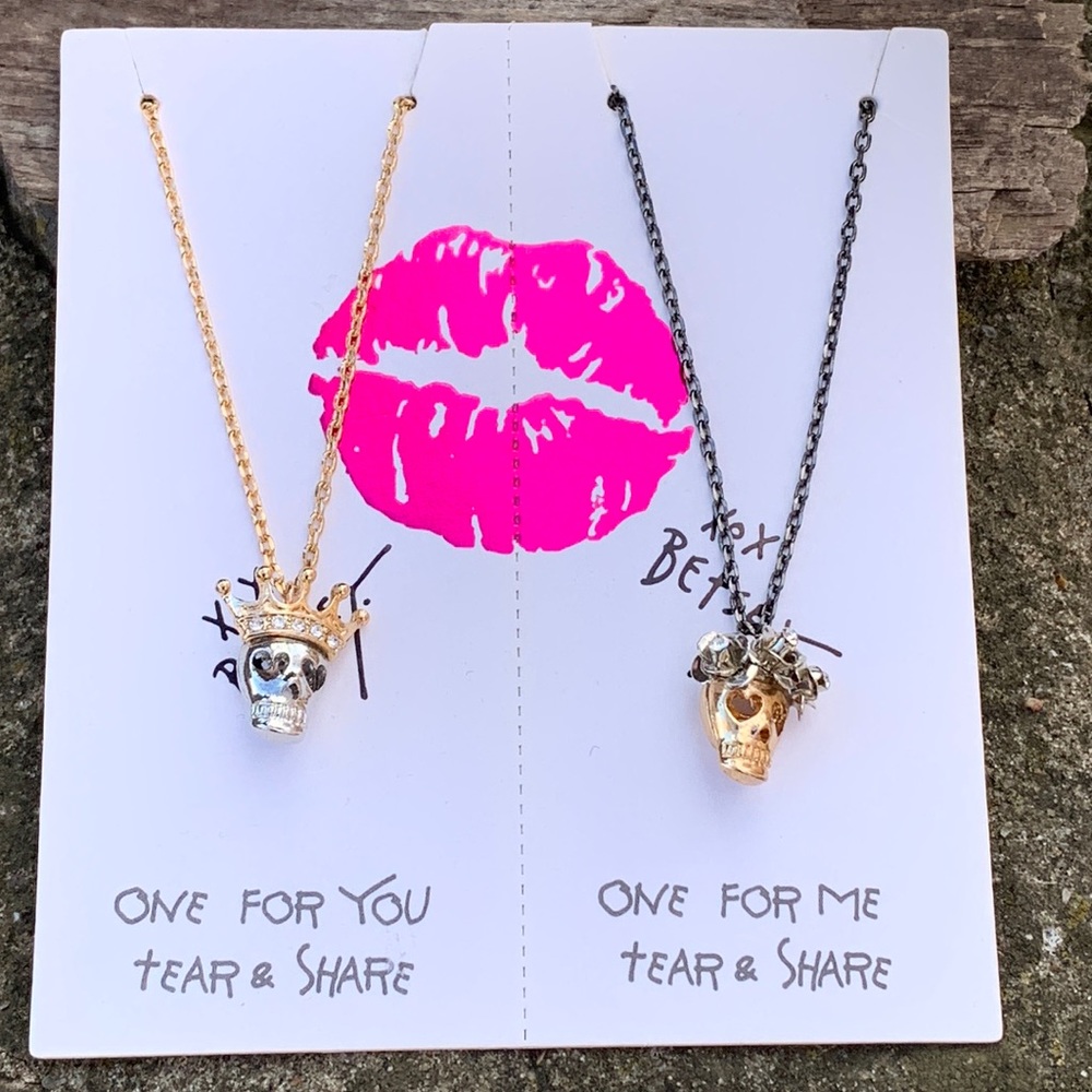NWT Betsey Johnson Dual set of Skull Heads "One for you, One for Me"